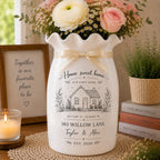 Personalized First Home Ceramic Pitcher Vase, Custom Address Flower Vase – main product view