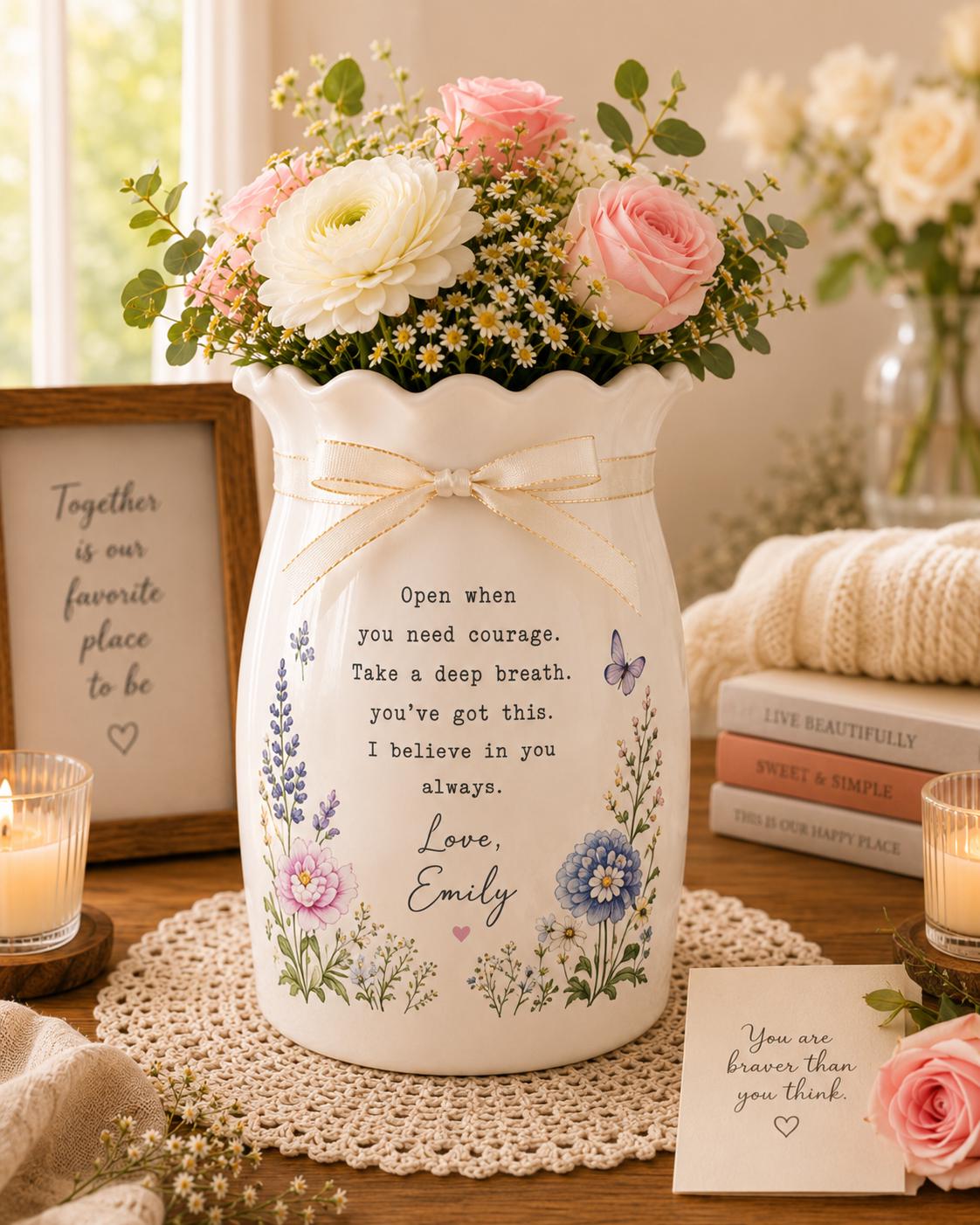 Personalized Open When Ceramic Flower Vase, Custom Encouragement Gift, Best Friend or Daughter Gift - product image 1