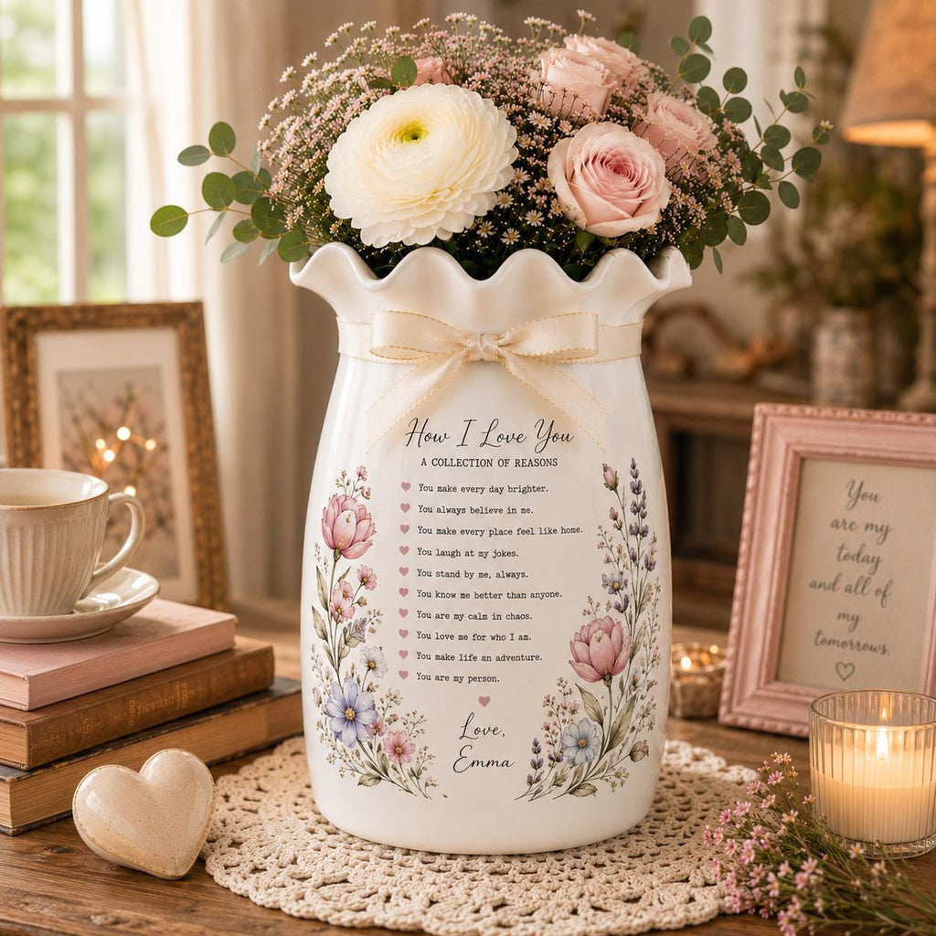 Personalized How I Love You Ceramic Vase, Custom Reasons Flower Vase, Romantic Anniversary Gift for Wife - product image 10