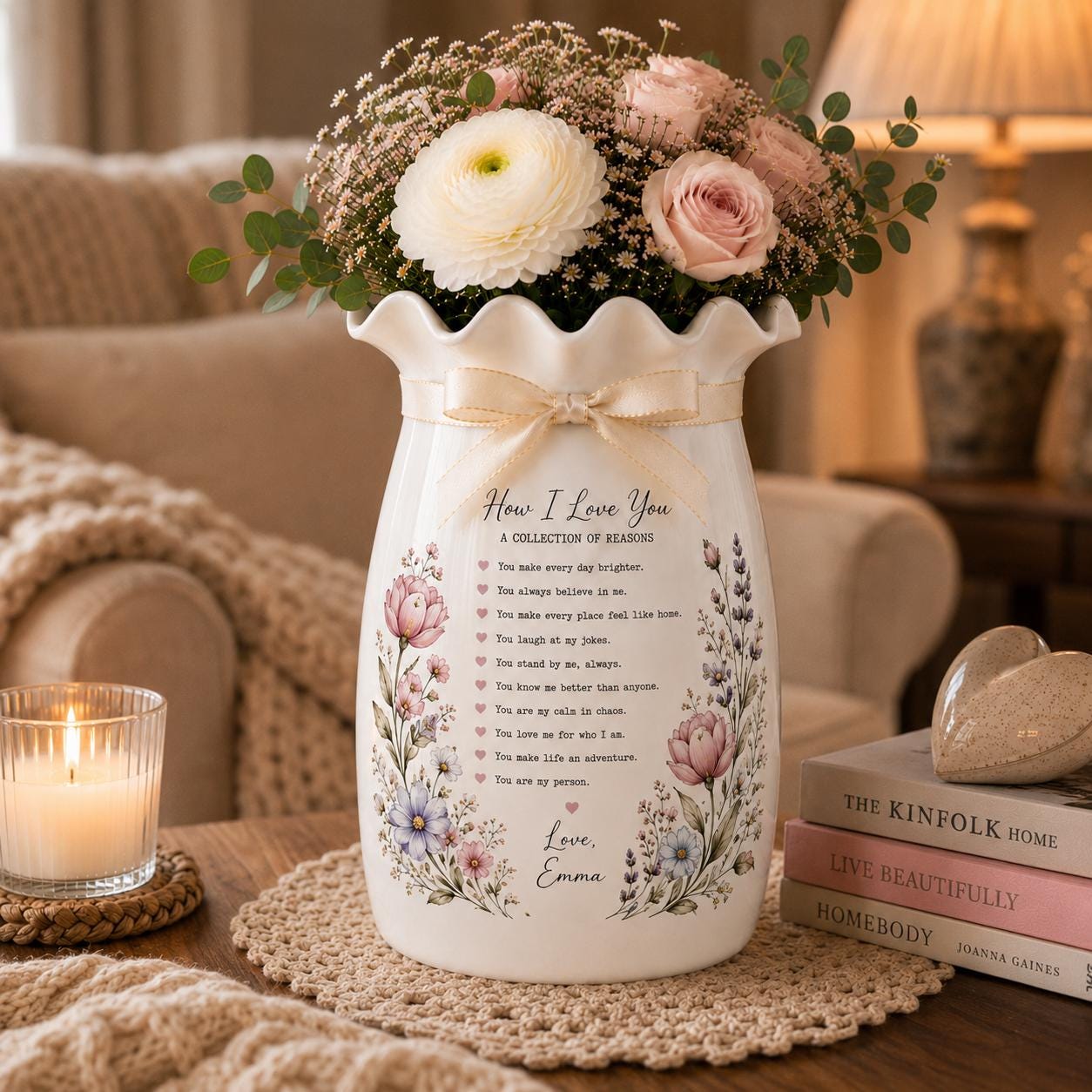 Personalized How I Love You Ceramic Vase, Custom Reasons Flower Vase, Romantic Anniversary Gift for Wife - product image 8