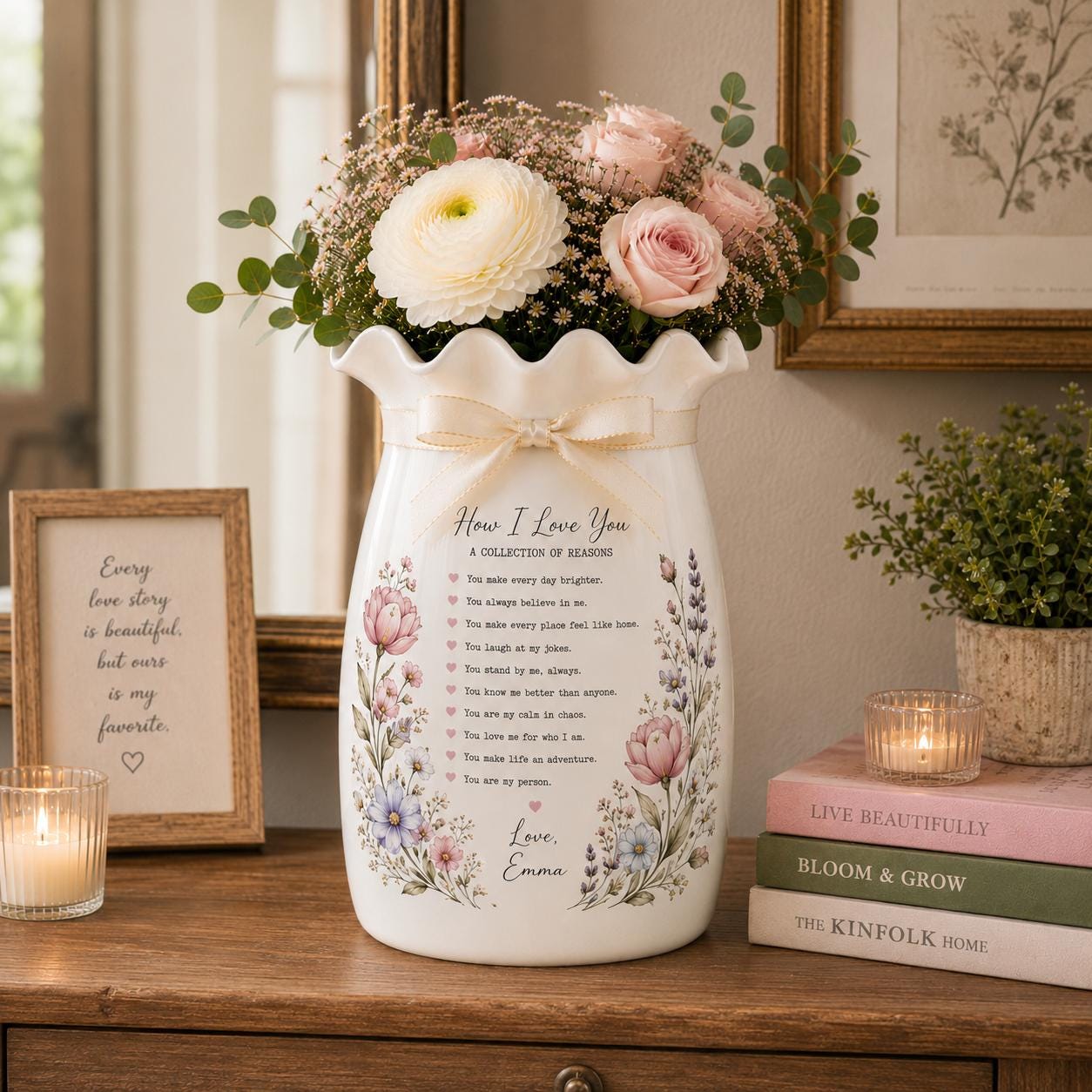 Personalized How I Love You Ceramic Vase, Custom Reasons Flower Vase, Romantic Anniversary Gift for Wife - product image 6