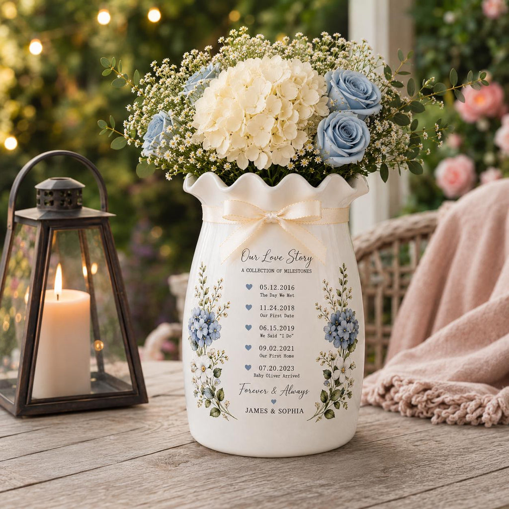 Personalized Love Story Milestone Ceramic Vase, Custom Couple Timeline Flower Vase, Anniversary or Wedding - product image 5