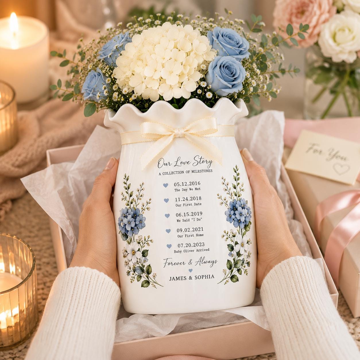 Personalized Love Story Milestone Ceramic Vase, Custom Couple Timeline Flower Vase, Anniversary or Wedding - product image 8