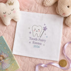 Tooth Fairy Embroidered Handkerchief, Personalized Kids Keepsake Hanky, Custom First Tooth Gift, Satin Fairy Gift