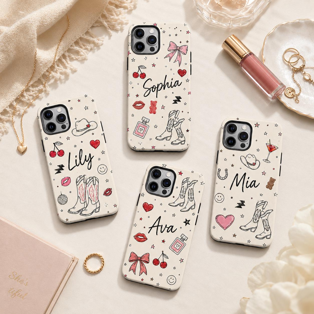 Custom Cowgirl Name iPhone Case, Western Doodle Phone Case, Personalized Gift