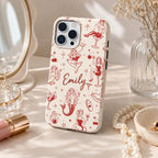 Custom Pin Up Phone Case, Retro Cocktail Mermaid iPhone Case, Personalized Cherry Girl Gift