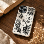 Custom Name Skull Rose iPhone Case, Rock N Roll Guitar Phone Protection