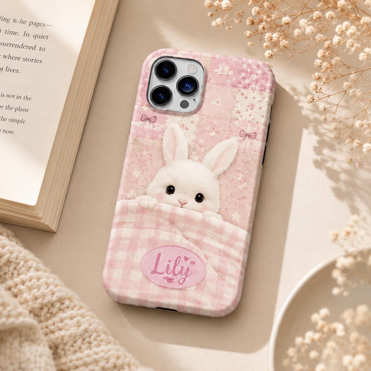 Personalized Teddy Bear iPhone Case, Pastel Bedtime Bear Name Cover