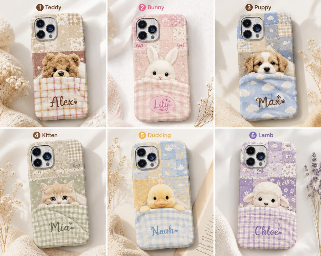 Personalized Teddy Bear iPhone Case, Pastel Bedtime Bear Name Cover