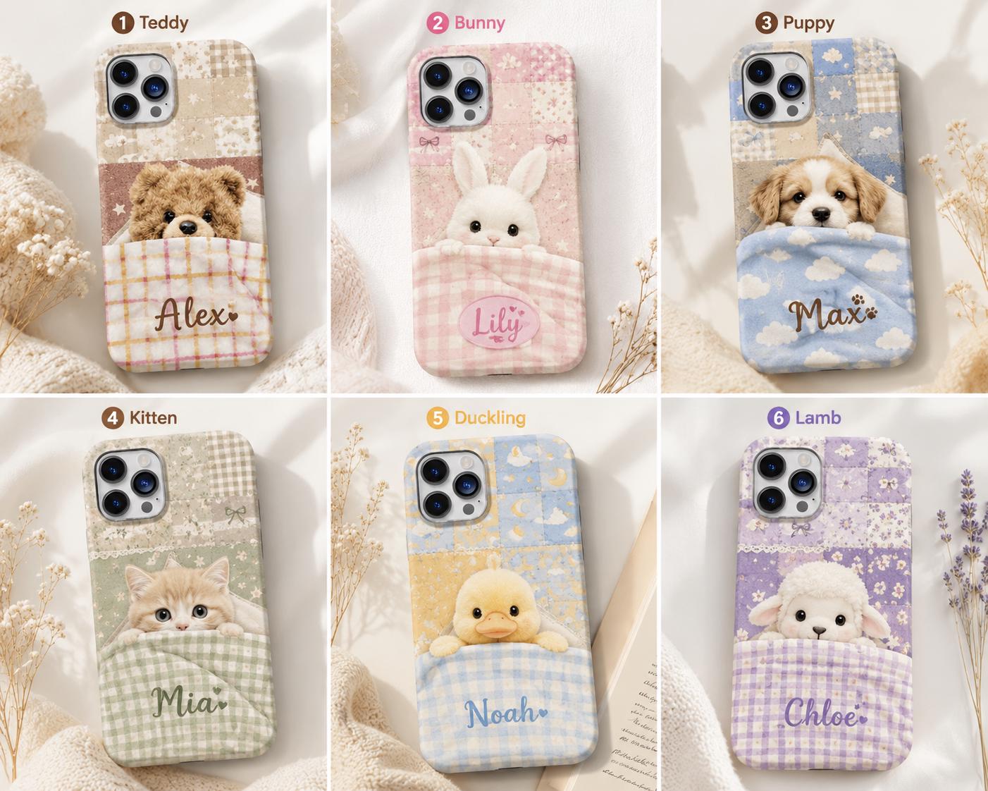 Personalized Teddy Bear iPhone Case, Pastel Bedtime Bear Name Cover