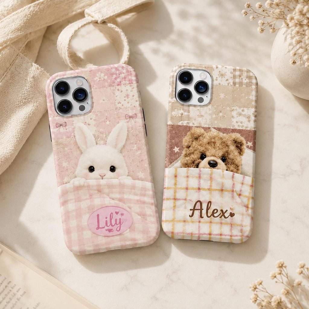 Personalized Teddy Bear iPhone Case, Pastel Bedtime Bear Name Cover