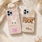 Personalized Teddy Bear iPhone Case, Pastel Bedtime Bear Name Cover