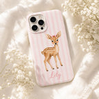 Personalized Fawn Pink Stripe iPhone Case, Baby Animal Tough Protection