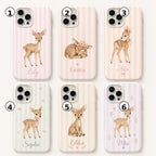 Personalized Fawn Pink Stripe iPhone Case, Baby Animal Tough Protection