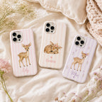 Personalized Fawn Pink Stripe iPhone Case, Baby Animal Tough Protection