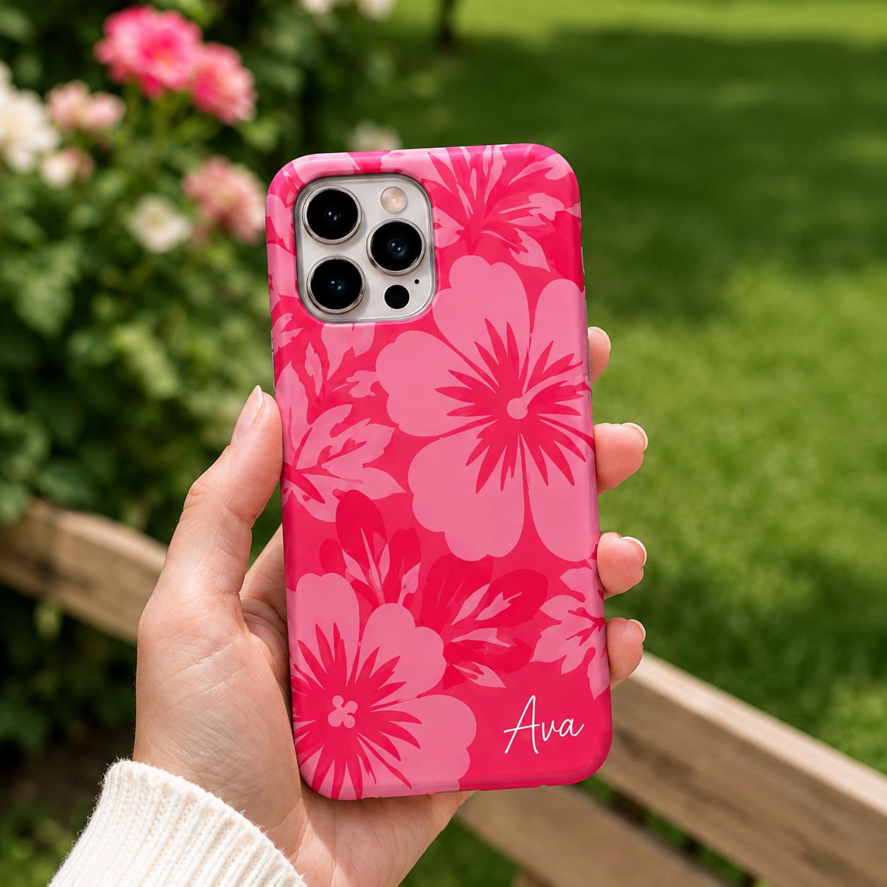 Custom Hibiscus Phone Case, Personalized Blue Tropical iPhone Case, Beach Flower Name Case Gif