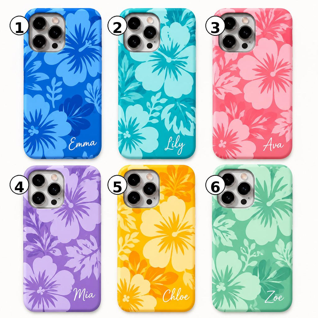 Custom Hibiscus Phone Case, Personalized Blue Tropical iPhone Case, Beach Flower Name Case Gif