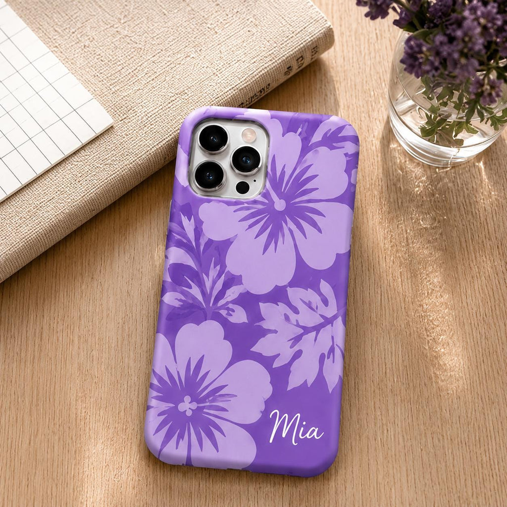 Custom Hibiscus Phone Case, Personalized Blue Tropical iPhone Case, Beach Flower Name Case Gif