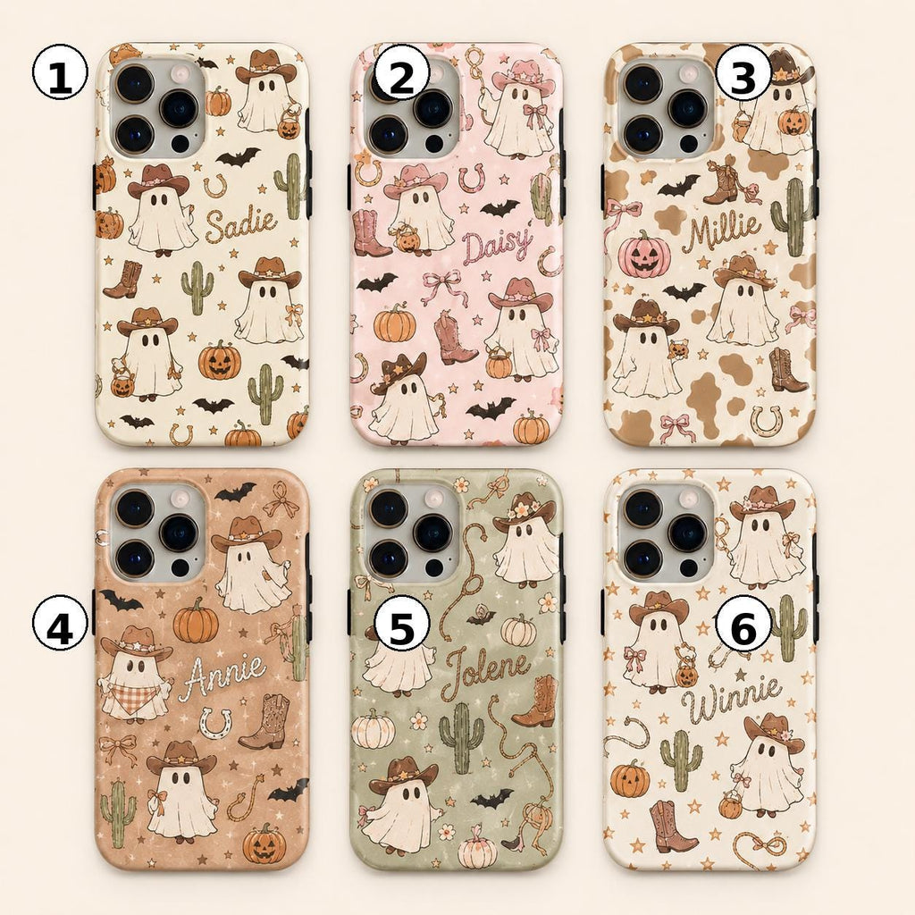 Custom Halloween Phone Case, Personalized Cowgirl Ghost iPhone Case, Cute Western Boo Gif