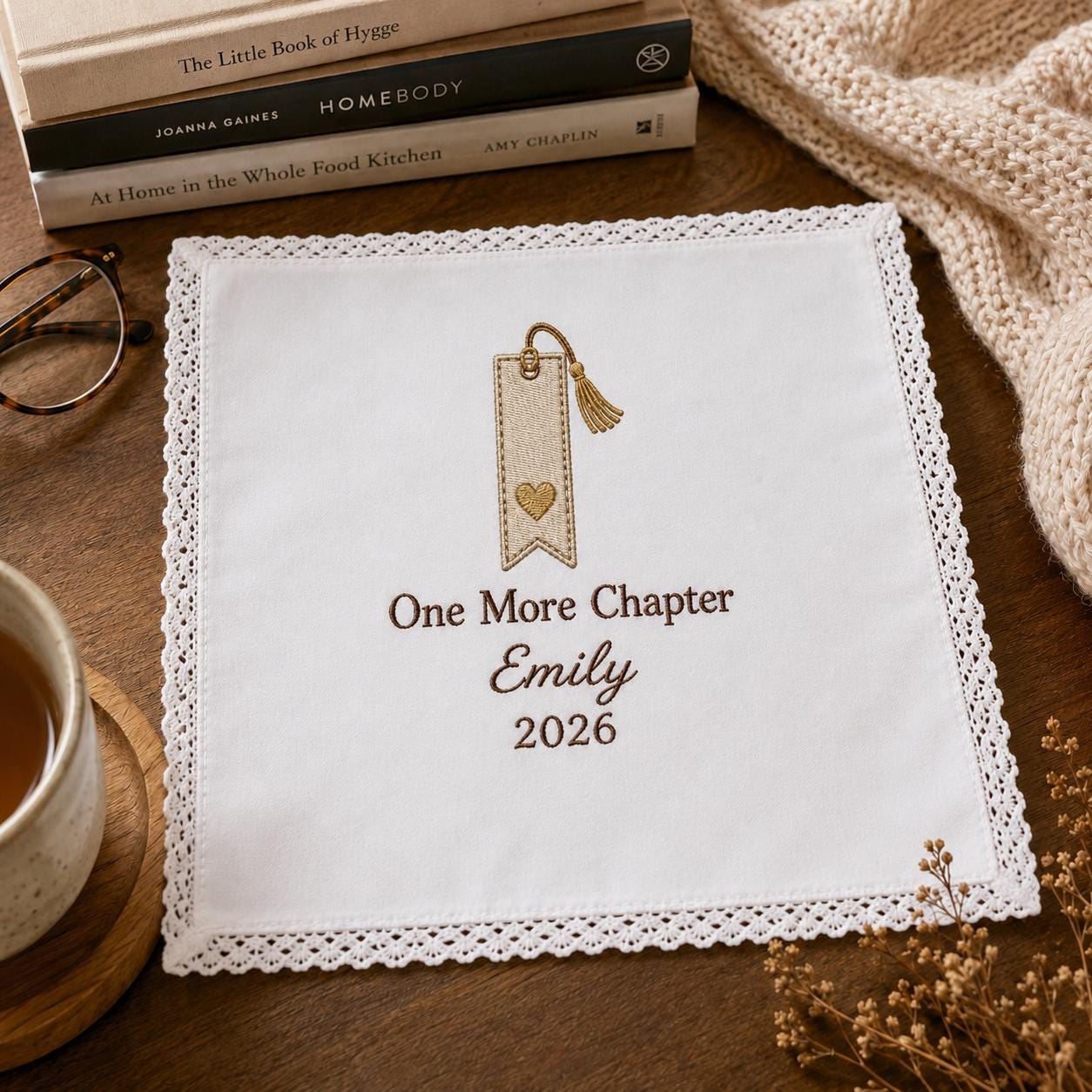 Book Lover Embroidered Handkerchief, Personalized Reader Hanky, One More Chapter Keepsake Gift for Book Lover