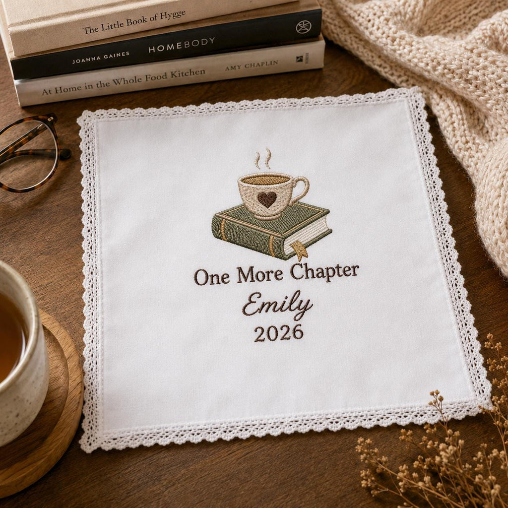 Book Lover Embroidered Handkerchief, Personalized Reader Hanky, One More Chapter Keepsake Gift for Book Lover