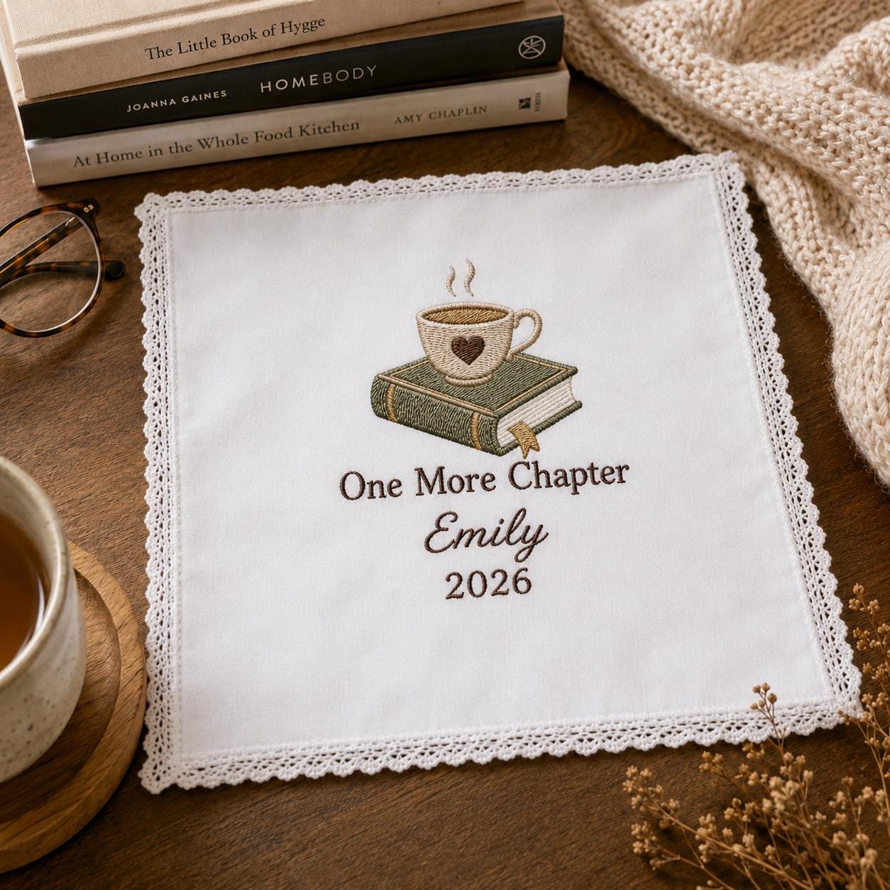 Book Lover Embroidered Handkerchief, Personalized Reader Hanky, One More Chapter Keepsake Gift for Book Lover