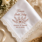 Forever Starts Today Embroidered Handkerchief, Personalized Wedding Hanky, Custom Anniversary Keepsake Gift