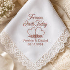Forever Starts Today Embroidered Handkerchief, Personalized Wedding Hanky, Custom Anniversary Keepsake Gift