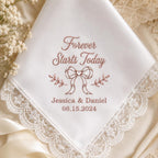 Forever Starts Today Embroidered Handkerchief, Personalized Wedding Hanky, Custom Anniversary Keepsake Gift