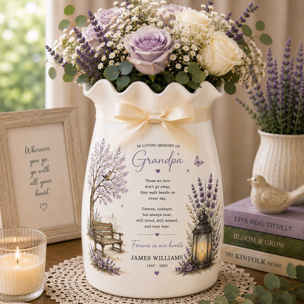 Personalized Grandpa Memorial Ceramic Flower Vase, In Loving Memory Gift, Sympathy Keepsake, Loss of - product image 2