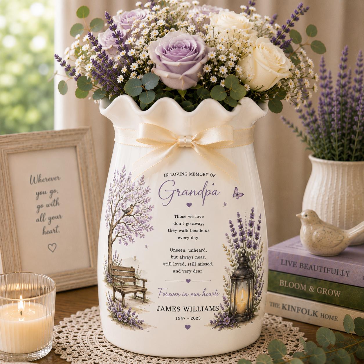Personalized Grandpa Memorial Ceramic Flower Vase, In Loving Memory Gift, Sympathy Keepsake, Loss of - product image 2