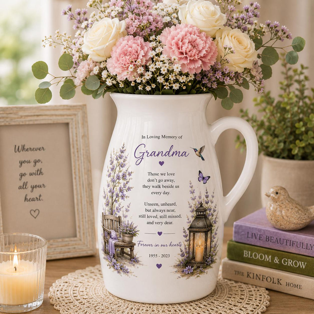 Personalized Grandma Memorial Ceramic Pitcher Vase, In Loving Memory Gift, Sympathy Keepsake, Loss of - product image 1