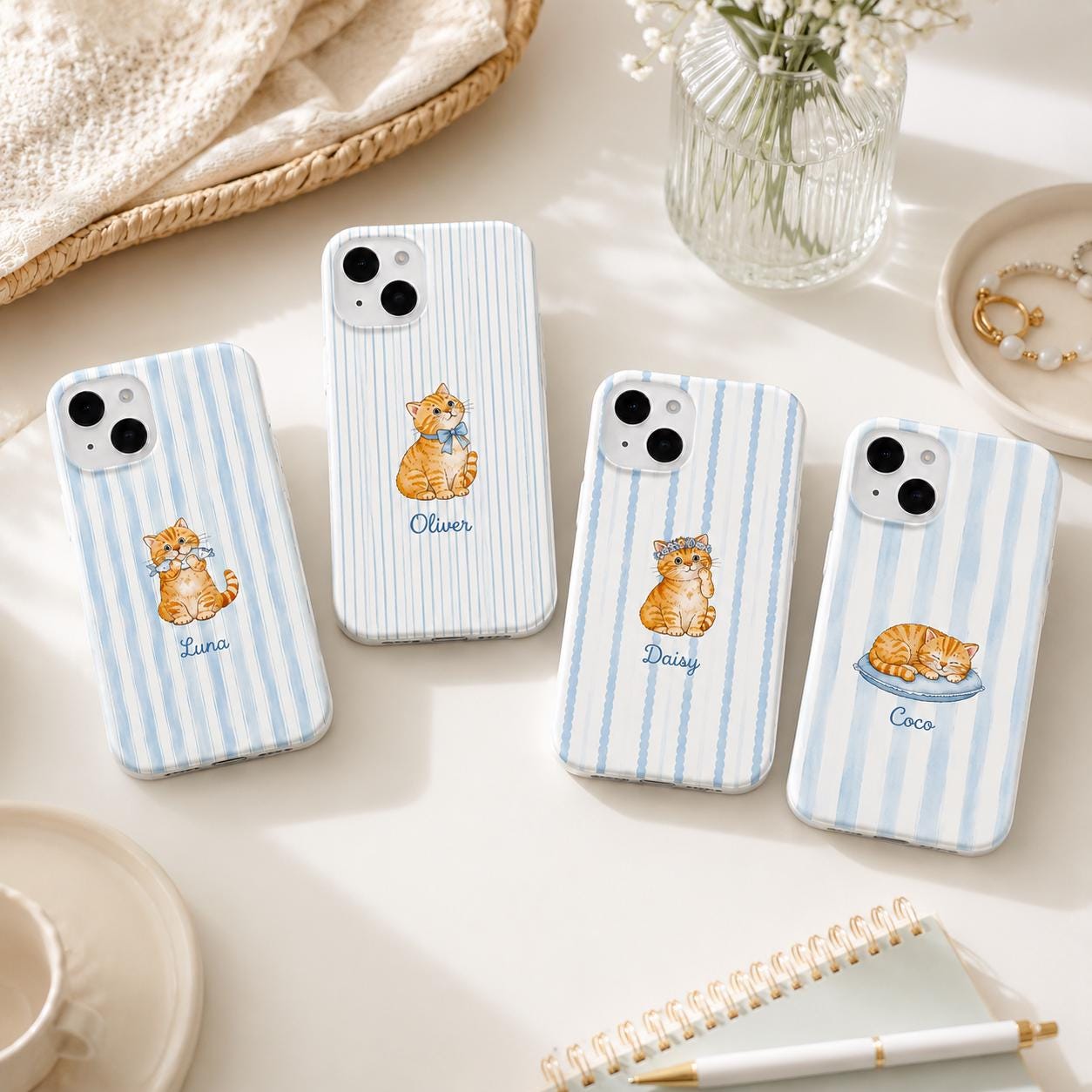 Custom Cat Phone Case, Personalized Orange Tabby Kitten Case, Cute Blue Stripe Pet Lover Gift, Cat Mom Phone Cover