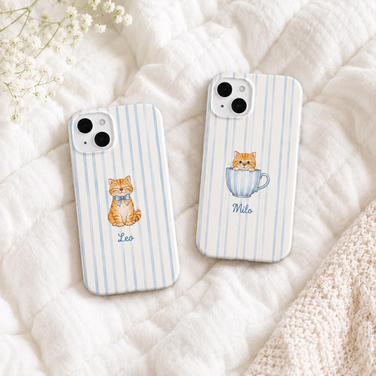 Custom Cat Phone Case, Personalized Orange Tabby Kitten Case, Cute Blue Stripe Pet Lover Gift, Cat Mom Phone Cover