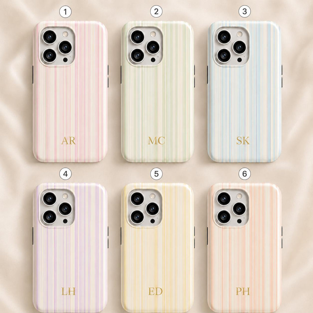 Custom Pastel Stripe Phone Case, Personalized Name Phone Cover, Soft Rainbow Minimal Case Gift For Her