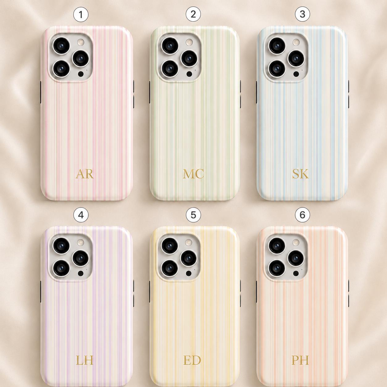 Custom Pastel Stripe Phone Case, Personalized Name Phone Cover, Soft Rainbow Minimal Case Gift For Her