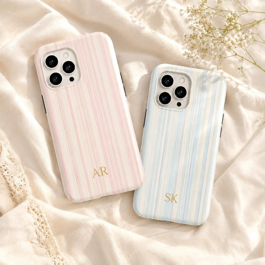 Custom Pastel Stripe Phone Case, Personalized Name Phone Cover, Soft Rainbow Minimal Case Gift For Her