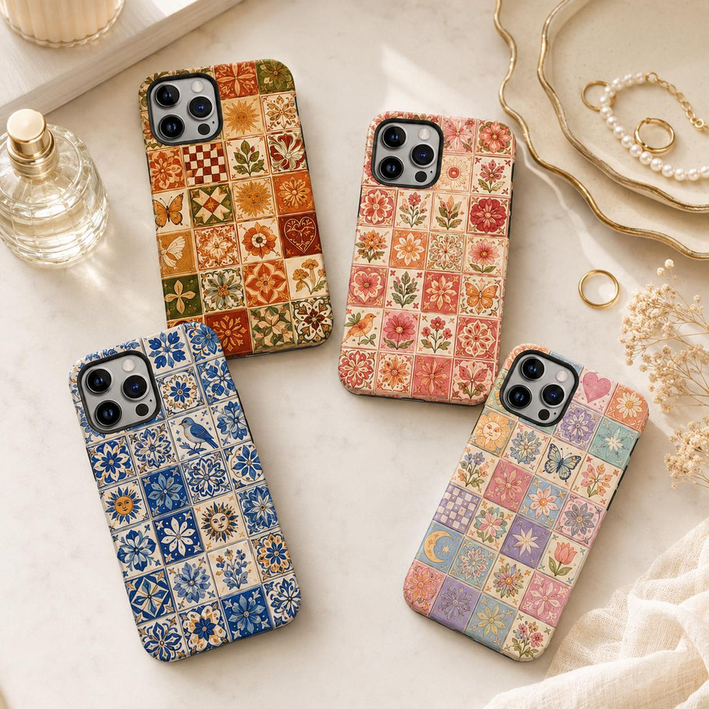 Custom Tile Phone Case, Mediterranean Mosaic Phone Cover, Floral Talavera Case, Personalized Boho iPhone Gift For Her