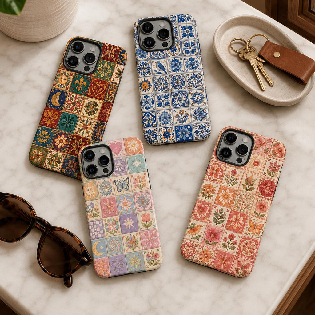 Custom Tile Phone Case, Mediterranean Mosaic Phone Cover, Floral Talavera Case, Personalized Boho iPhone Gift For Her