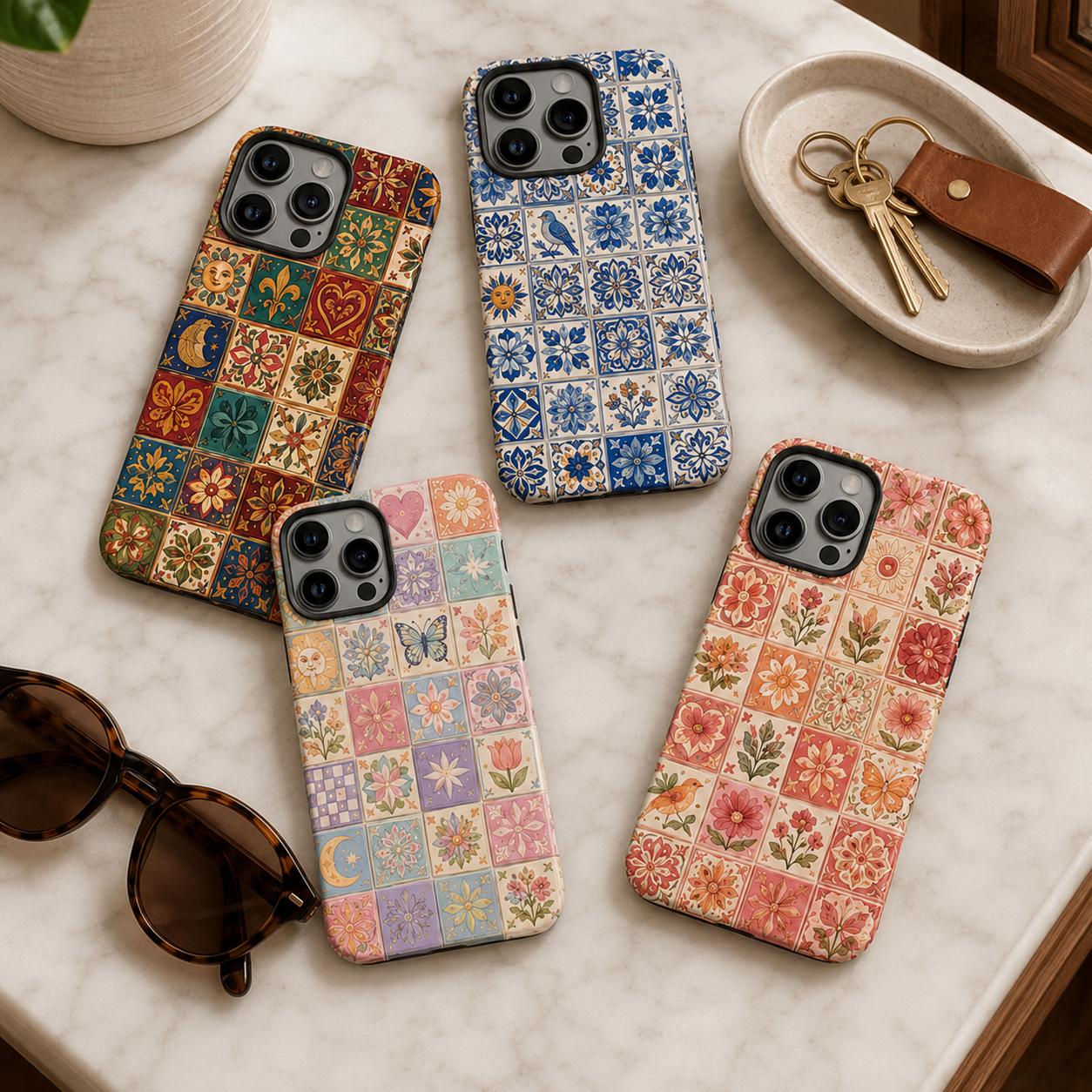 Custom Tile Phone Case, Mediterranean Mosaic Phone Cover, Floral Talavera Case, Personalized Boho iPhone Gift For Her