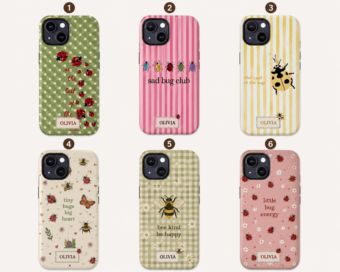 Custom Ladybug Phone Case, Personalized Cute Bug Club Case, Bee Insect Cottagecore Phone Cover Gift