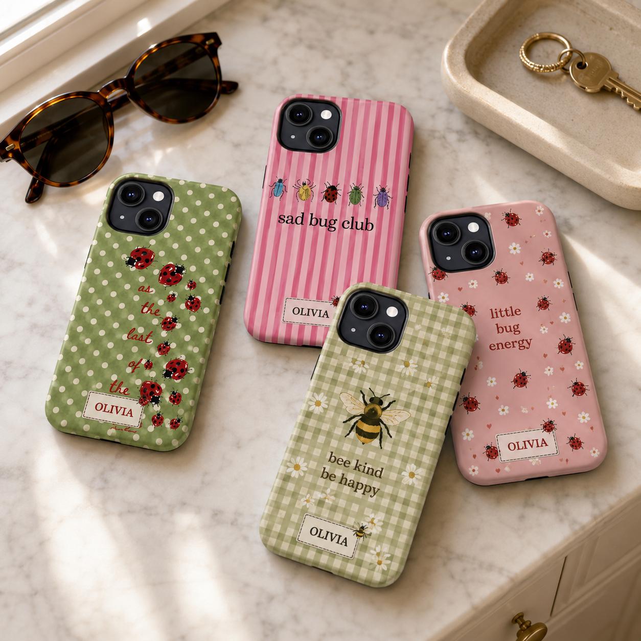 Custom Ladybug Phone Case, Personalized Cute Bug Club Case, Bee Insect Cottagecore Phone Cover Gift