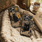 Custom Black Cat Phone Case, Personalized Vintage Collage Cat Case, Witchy Celestial Bookish Phone Cover Gift