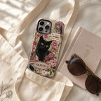 Custom Black Cat Phone Case, Personalized Vintage Collage Cat Case, Witchy Celestial Bookish Phone Cover Gift