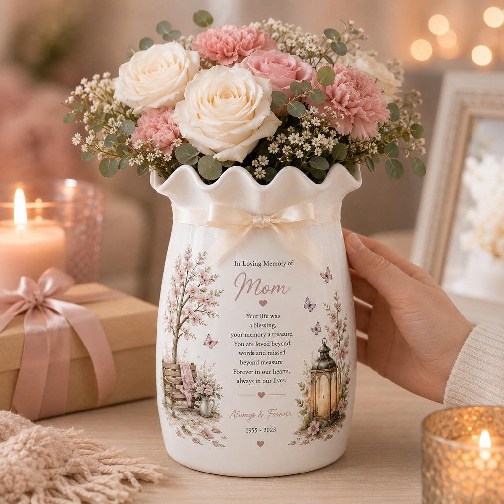 Personalized Mom Memorial Ceramic Flower Vase, In Loving Memory Gift, Sympathy Keepsake, Loss of Mother - product image 1