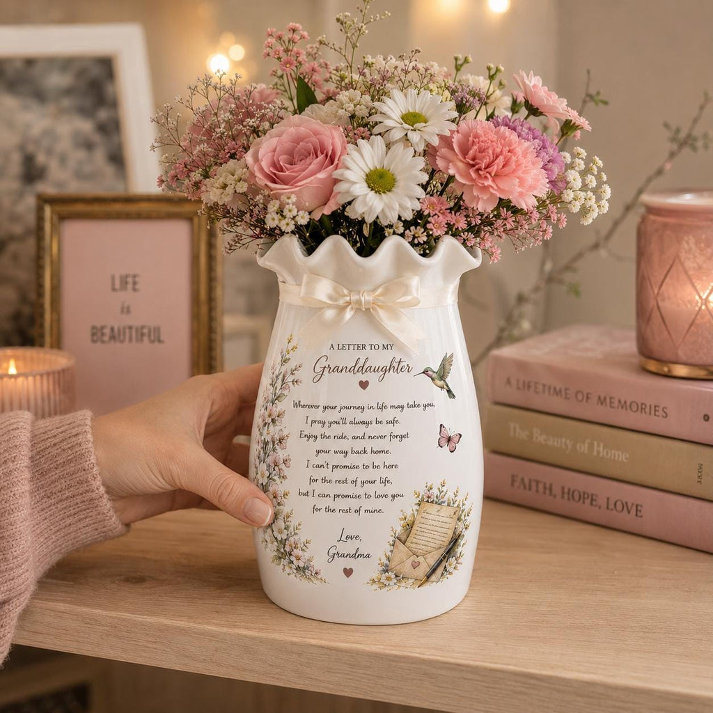Personalized Granddaughter Ceramic Flower Vase, Letter to My Granddaughter Gift, Birthday or Graduation - product image 1