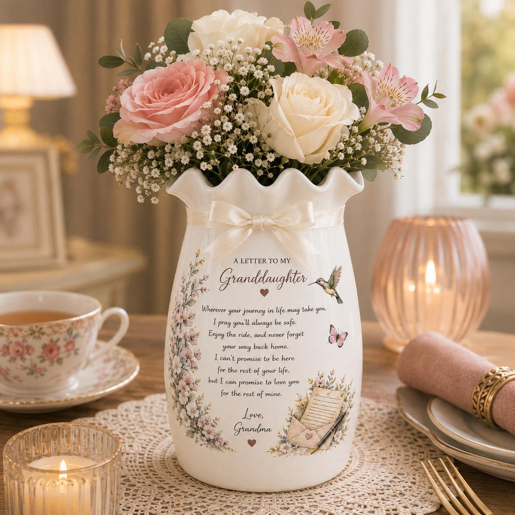 Personalized Granddaughter Ceramic Flower Vase, Letter to My Granddaughter Gift, Birthday or Graduation - product image 5