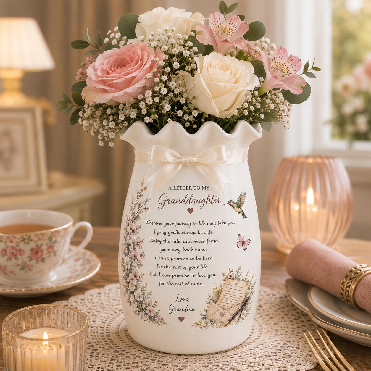 Personalized Granddaughter Ceramic Flower Vase, Letter to My Granddaughter Gift, Birthday or Graduation - product image 5