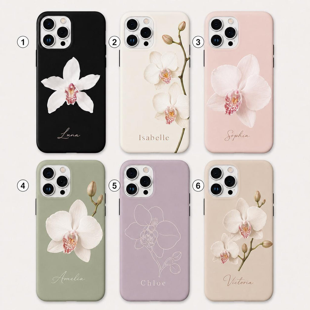 Custom Orchid Phone Case, Personalized Name iPhone Case, Elegant Black Floral Case Gif