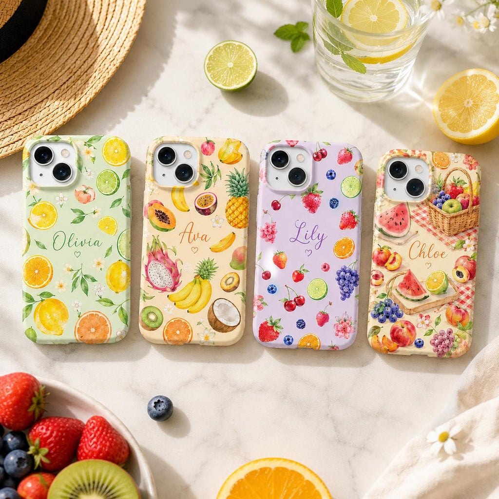 Custom Watercolor Citrus iPhone Case, Personalized Summer Name Phone Cover